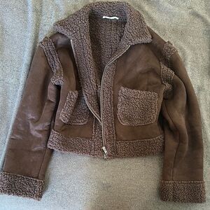 12th Tribe Crop Brown Teddy Jacket
